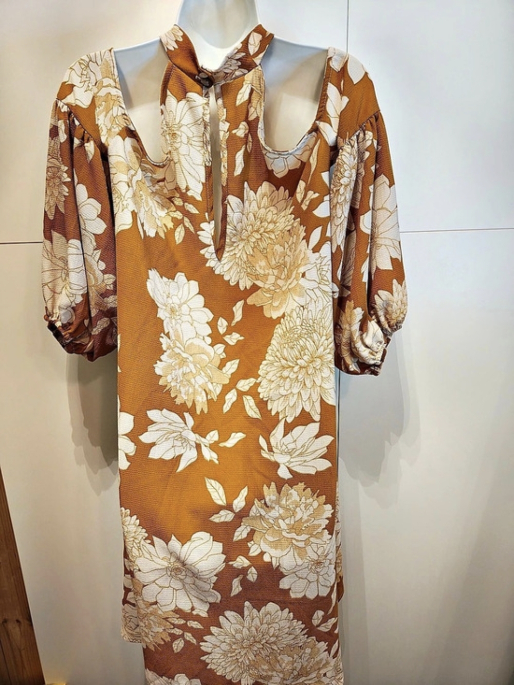 her. clothing rust floral cold shoulder high low dress size s - Picture 4 of 9